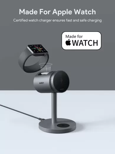 Док-станция Aukey LC-MC311A MagFusion 3 в 1 Pro Qi2 Active Cooling Wireless Charging Station Gray