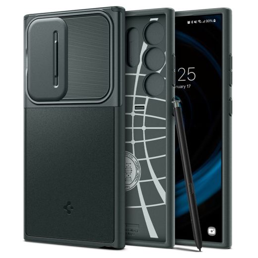 Чехол с защитой камеры Spigen Optik Armor Abyss Green для Samsung Galaxy S24 Ultra (ACS07314)