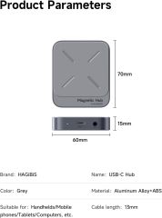 Магнитный адаптер | хаб Hagibis TC100 Magnetic USB-C Hub with Magsafe Grey