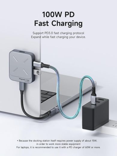 Магнитный адаптер | хаб Hagibis TC100 Magnetic USB-C Hub with Magsafe Grey