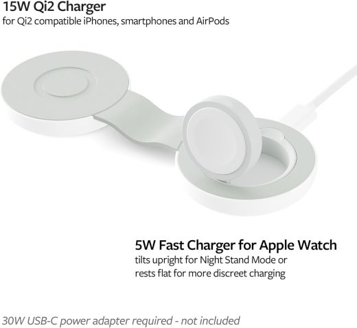 Беспроводная зарядка Twelve South ButterFly SE 2 в 1 Qi2 Charger White