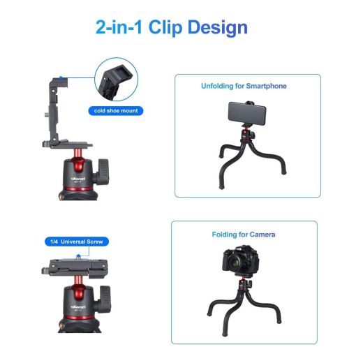 Штатив із гнучкими ножками для телефону ULANZI Camera Tripod Mini Flexible Tripod Stand with Hidden Phone Holder with Cold Shoe Mount (MT-11UL)