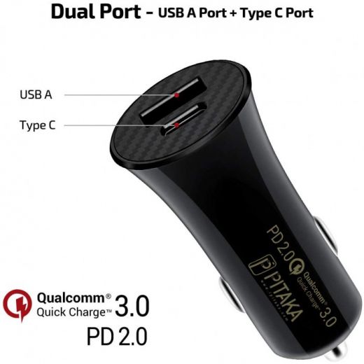 Автомобильное зарядное устройство Pitaka Smart Car Charger Adapter 36W (PD & QC) Black (CA2001)