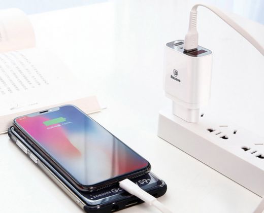 Зарядное устройство Baseus Mirror Lake Intelligent Digital Display 3USB Travel Charger 3.4A (EU) White (CCALL-BH02)