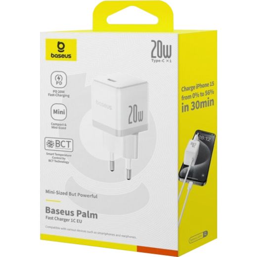 Швидка зарядка Baseus Palm Fast Charger USB-C 20 Вт White (P10111602213-00)