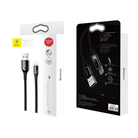 Кабель Baseus C-shaped Light Intelligent Power-off  USB-A - Lightning 3A/1m Black (CATCD-01)