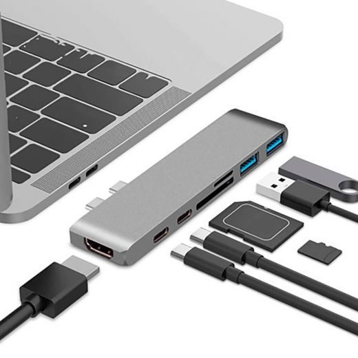 Хаб CasePro 7 in 1 Type-C HD4K Card Reader Grey для MacBook Pro | Air