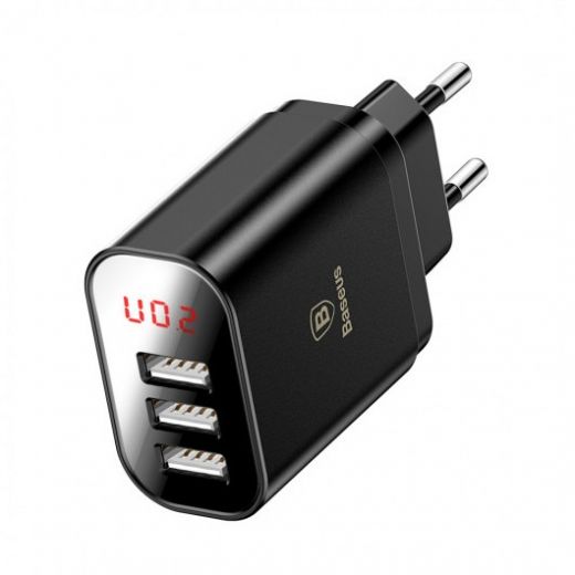 Зарядное устройство Baseus Mirror Lake Intelligent Digital Display 3USB Travel Charger 3.4A (EU) Black (CCALL-BH01)