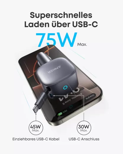 Автомобільна зарядка Anker Nano Car Charger (75W, USB-C Port, USB-C Cable)