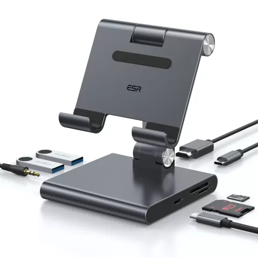 Алюмінієва регульована підставка ESR 8 в 1 Portable Stand Hub Grey