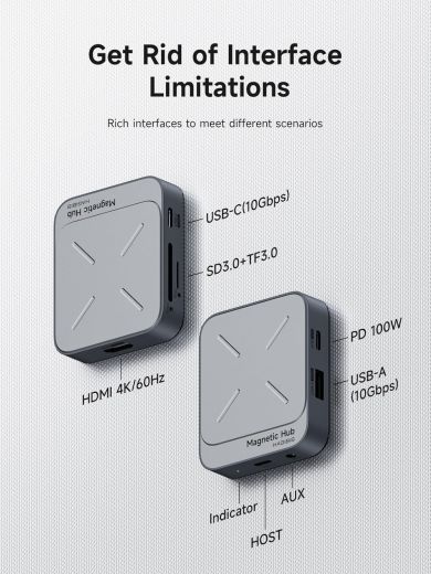Магнитный адаптер | хаб Hagibis TC100 Magnetic USB-C Hub with Magsafe Grey