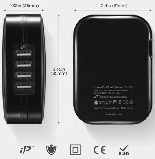 Зарядний пристрій Spigen F401 Wall Charger 4xUSB Black (000AD23962)