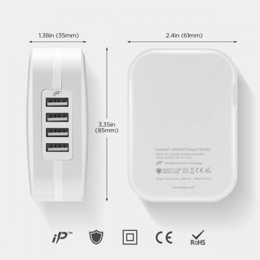 Зарядное устройство Spigen F401 Wall Charger 4xUSB White (000AD23963)