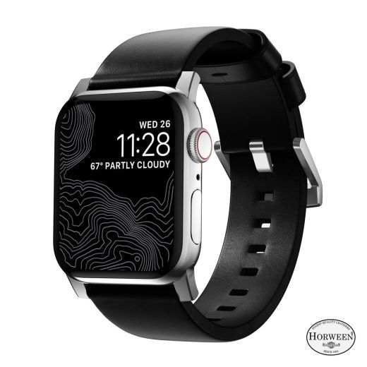 Кожаный ремешок Nomad Modern Band Horween Leather Black / Silver Hardware (NM1A41SM00) для Apple Watch 49мм | 46мм | 45мм | 44мм