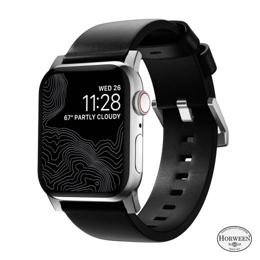 Кожаный ремешок Nomad Modern Band Horween Leather Black / Silver Hardware для Apple Watch 49мм | 45мм | 44мм