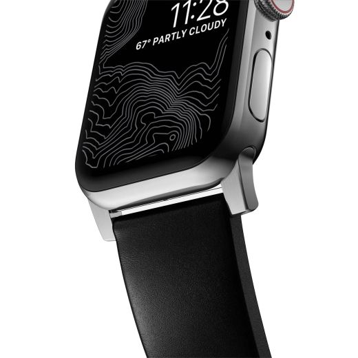 Кожаный ремешок Nomad Modern Band Horween Leather Black / Silver Hardware (NM1A41SM00) для Apple Watch 49мм | 46мм | 45мм | 44мм