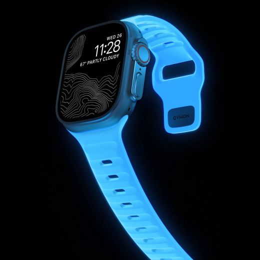 Спортивный ремешок, святящийся в темноте Nomad Sport Band Icy Blue Glow для Apple Watch 49мм | 46мм | 45мм | 44мм