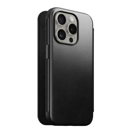Кожаный чехол-книжка Nomad Modern Horween Leather Folio Case Black для iPhone 15 Pro Max