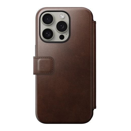 Кожаный чехол-книжка Nomad Modern Horween Leather Folio Case Rustic Brown для iPhone 15 Pro