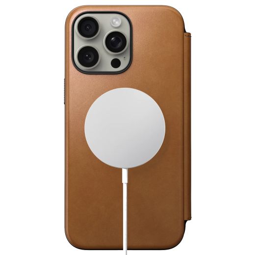 Кожаный чехол-книжка Nomad Modern Leather Folio Tan для iPhone 15 Pro Max