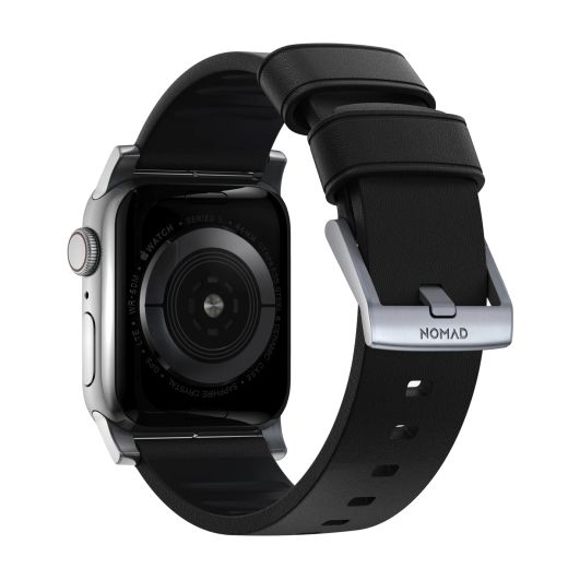 Шкіряний ремінець Nomad Active Band Pro Leather Black / Silver Hardware для Apple Watch 49мм | 45мм | 44мм