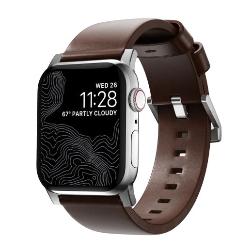 Кожаный ремешок Nomad Modern Band Brown Leather / Silver Hardware для Apple Watch 49мм | 45мм | 44мм (NM1A4RSM00)