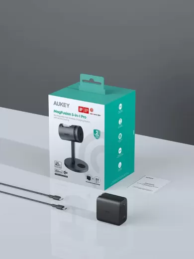 Док-станция Aukey LC-MC311A MagFusion 3 в 1 Pro Qi2 Active Cooling Wireless Charging Station Gray