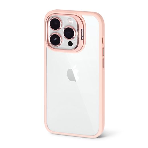 Чехол с защитным стеклом для камеры CasePro Metal Stand Case Pink Sand with Glass Camera для iPhone 15