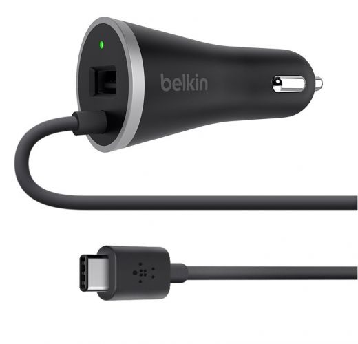 Автомобильное зарядное устройство Belkin Car Charger 15W USB 3.0A+USB, USB-C, 1.2м, black (F7U006BT04-BLK)