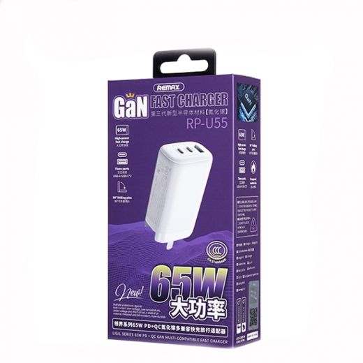 Быстрая зарядка Remax Ligil 65W PD+QC GaN White (RP-U55)