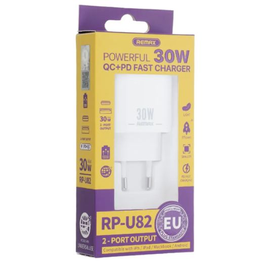 Швидка зарядка Remax Remine 30W PD+QC White (RP-U82)