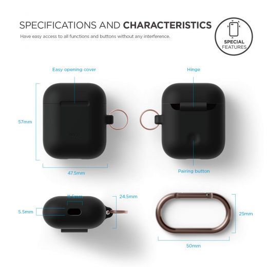 Чехол Elago Hang Black з карабином для Apple AirPods