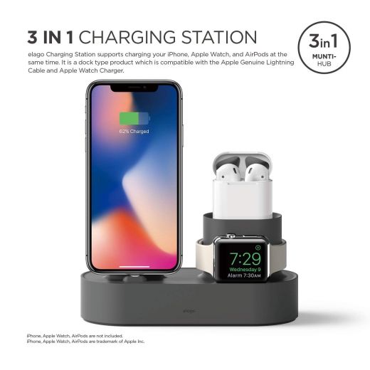 Док-станция Elago Charging Hub Dark Grey для iPhone/Apple Watch/AirPods