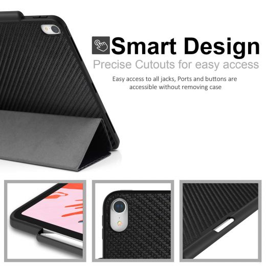 Чехол Khomo Dual Case Cover with Pencil Holder Carbon Fiber для Apple iPad Pro 12.9’ (2018)