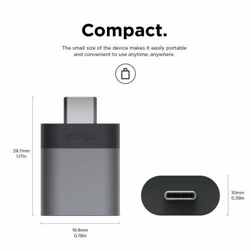 Адаптер Elago Mini Aluminum USB-C to USB-A Adapter Dark Grey (2 Set) (EADP-ALUSBC-DG-2P)