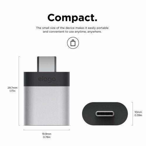 Адаптер Elago Mini Aluminum USB-C to USB-A Adapter Silver (2 Set) (EADP-ALUSBC-SL-2P)