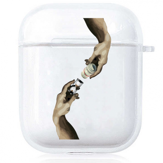 Прозрачный силиконовый чехол Hustle Case Hands Time=Money Clear для AirPods 1 | 2