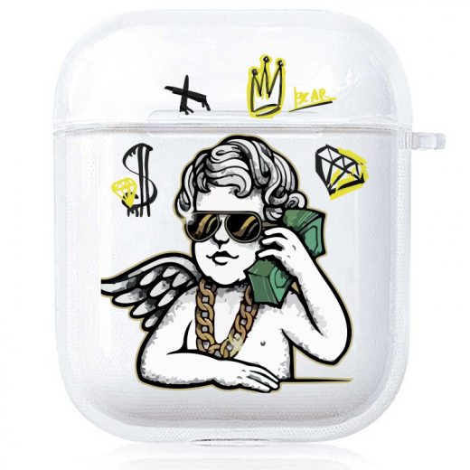 Прозрачный силиконовый чехол Hustle Case Business Angel Clear для AirPods 1 | 2