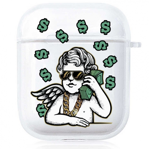 Прозрачный силиконовый чехол Hustle Case Business Angel 2 Clear для AirPods 1 | 2