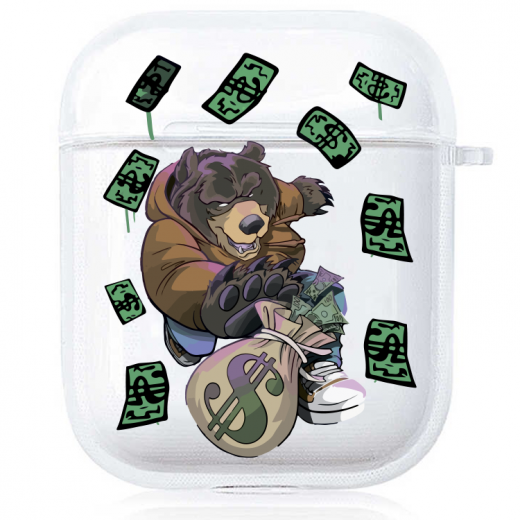 Прозорий силіконовий чохол Hustle Case Bear Clear для AirPods 1 | 2