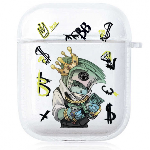 Прозорий силіконовий чохол Hustle Case Mr.Bucks Clear для AirPods 1 | 2