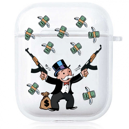 Прозорий силіконовий чохол Hustle Case Monopoly Kalash Clear для AirPods 1 | 2