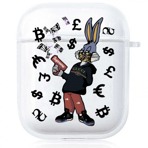Прозорий силіконовий чохол Hustle Case Bucks Bunny Gun Clear для AirPods 1 | 2