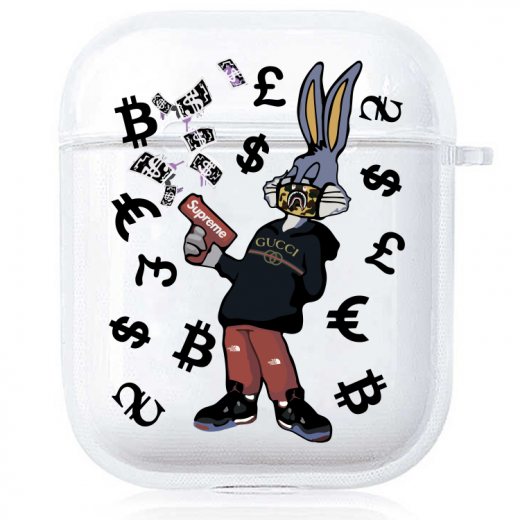 Прозрачный силиконовый чехол Hustle Case Bucks Bunny Gun Clear для AirPods 1 | 2