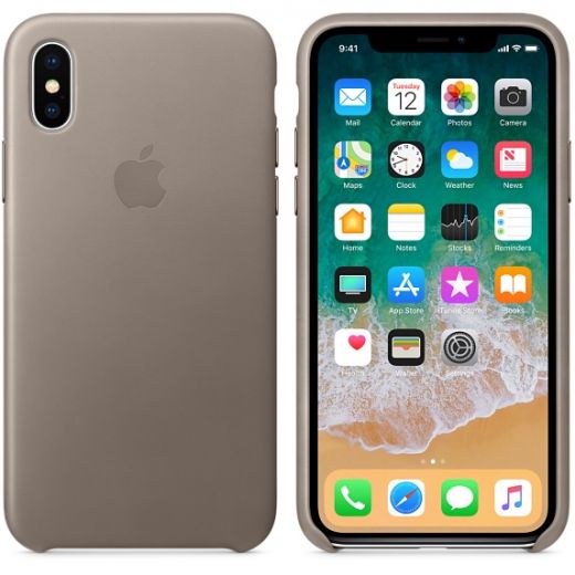 Чехол Apple Leather Case Taupe (MQT92) для iPhone X