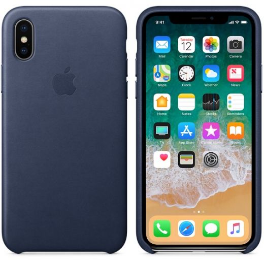 Чехол Apple Leather Case Midnight Blue (MQTC2) для iPhone X