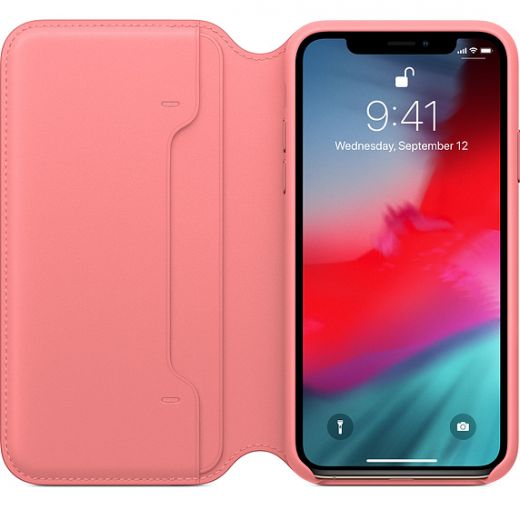 Чехол Apple Leather Folio Peony Pink (MRX12) для iPhone XS