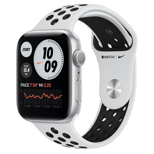 Apple Watch Nike Series 6 GPS 44mm Silver Aluminum Case with Pure Platinum | Black Nike Sport Band (MG293)