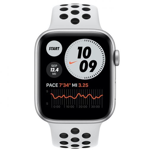 Apple Watch Nike Series 6 GPS 44mm Silver Aluminum Case with Pure Platinum | Black Nike Sport Band (MG293)