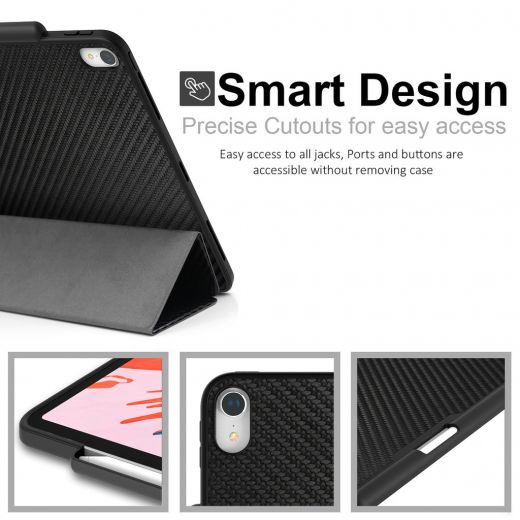 Чохол Khomo Dual Case Cover with Pencil Holder Carbon Fiber Black для Apple iPad Pro 11" (2018)